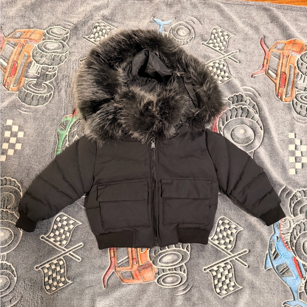 Jordan Craig Black Kids Puffer Jacket with Faux Fur Trim